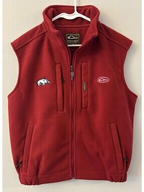 Drake Magnattach Red Razorbacks Heavy Fleece Zip Up Vest Elastic Waist Small